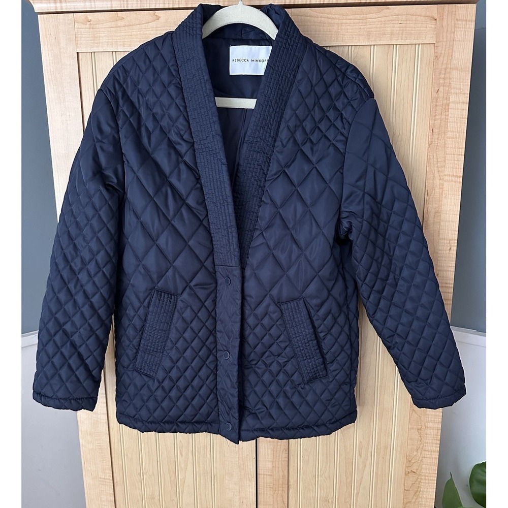 Rebecca Minkoff Navy Quilted Jacket Snap Front Pockets Light Weight Women SZ XS